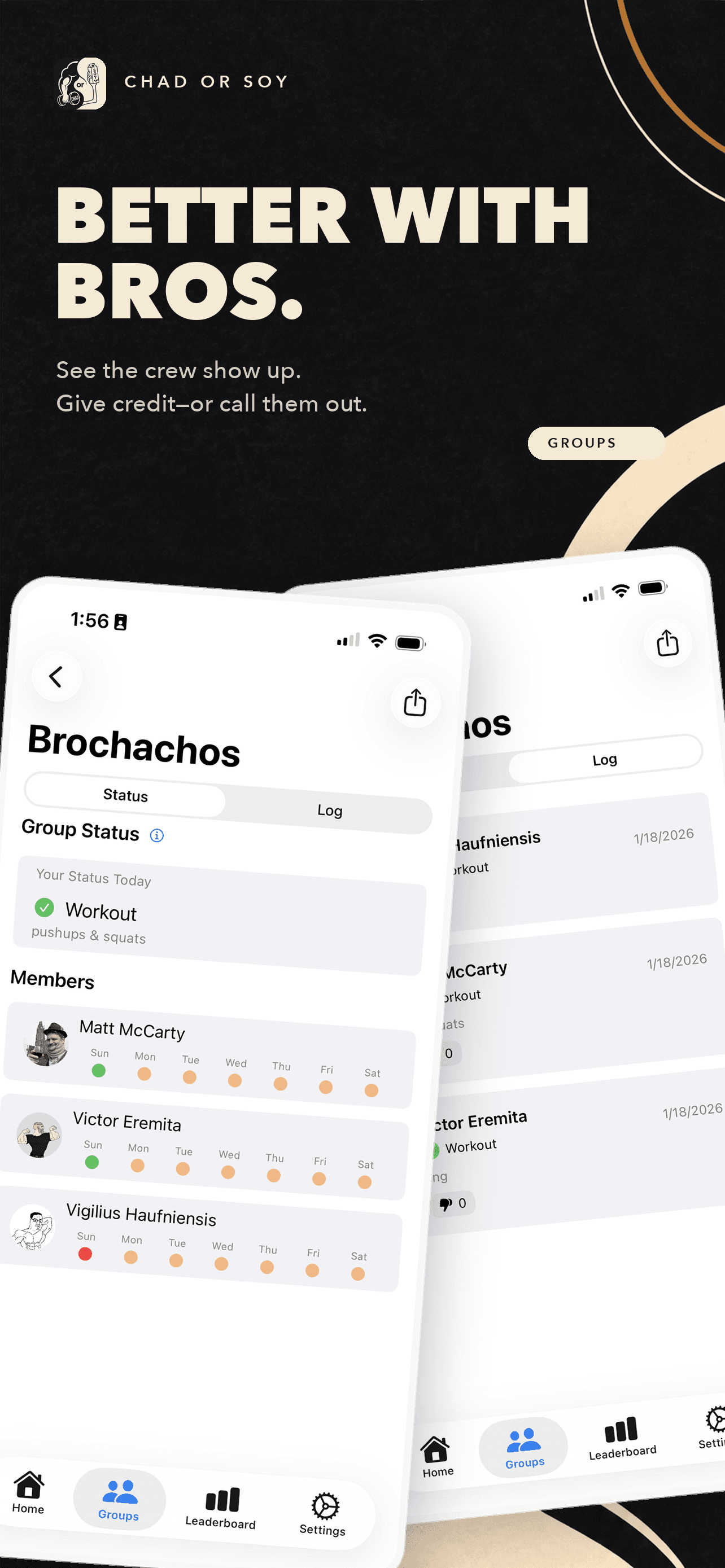 Chad or Soy group status and activity screens